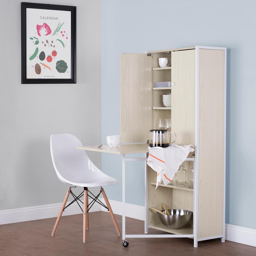 Sew Ready Armoire 58 5 In H X 24 5 In W X 12 In D Mdf Craft Or Home Office Storage Cabinet With Fold Out Table White Birch 13375 The Home Depot