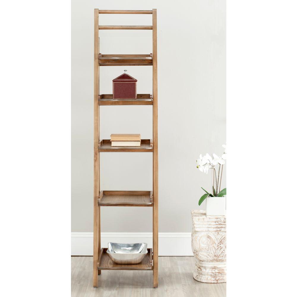 Powell Company 70 In White Natural Wood 7 Shelf Ladder Bookcase
