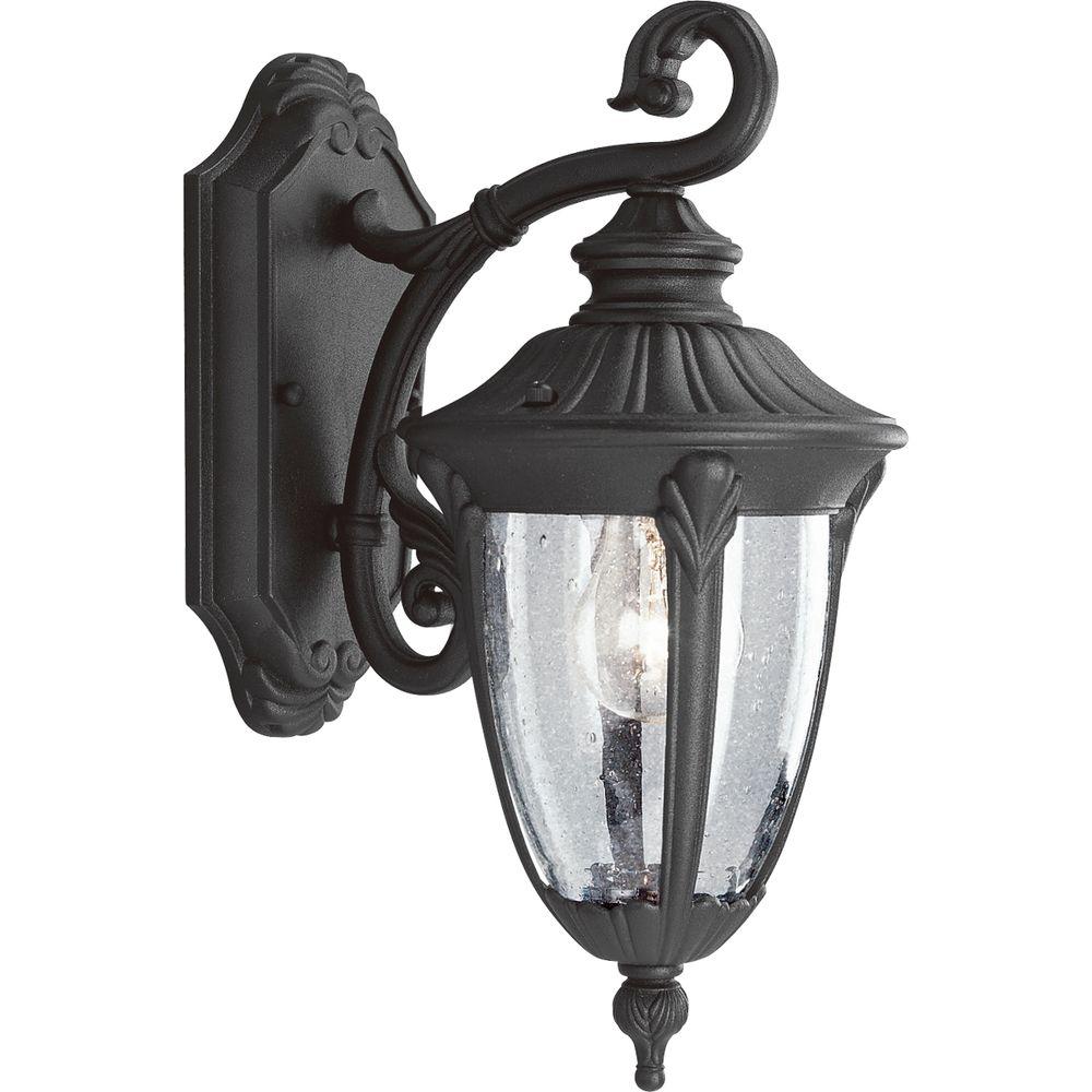 Progress Lighting Meridian Collection 1 Light 14 9 In Outdoor Textured Black Wall Lantern
