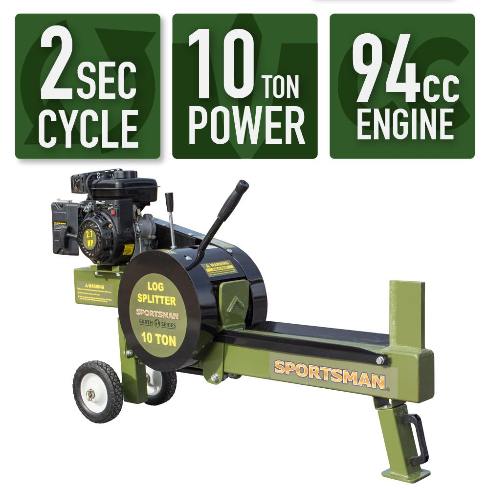 Gas Log Splitters Outdoor Equipment The Home Depot Earth Series 10 Ton 94cc Gas Kinetic Log Splitter