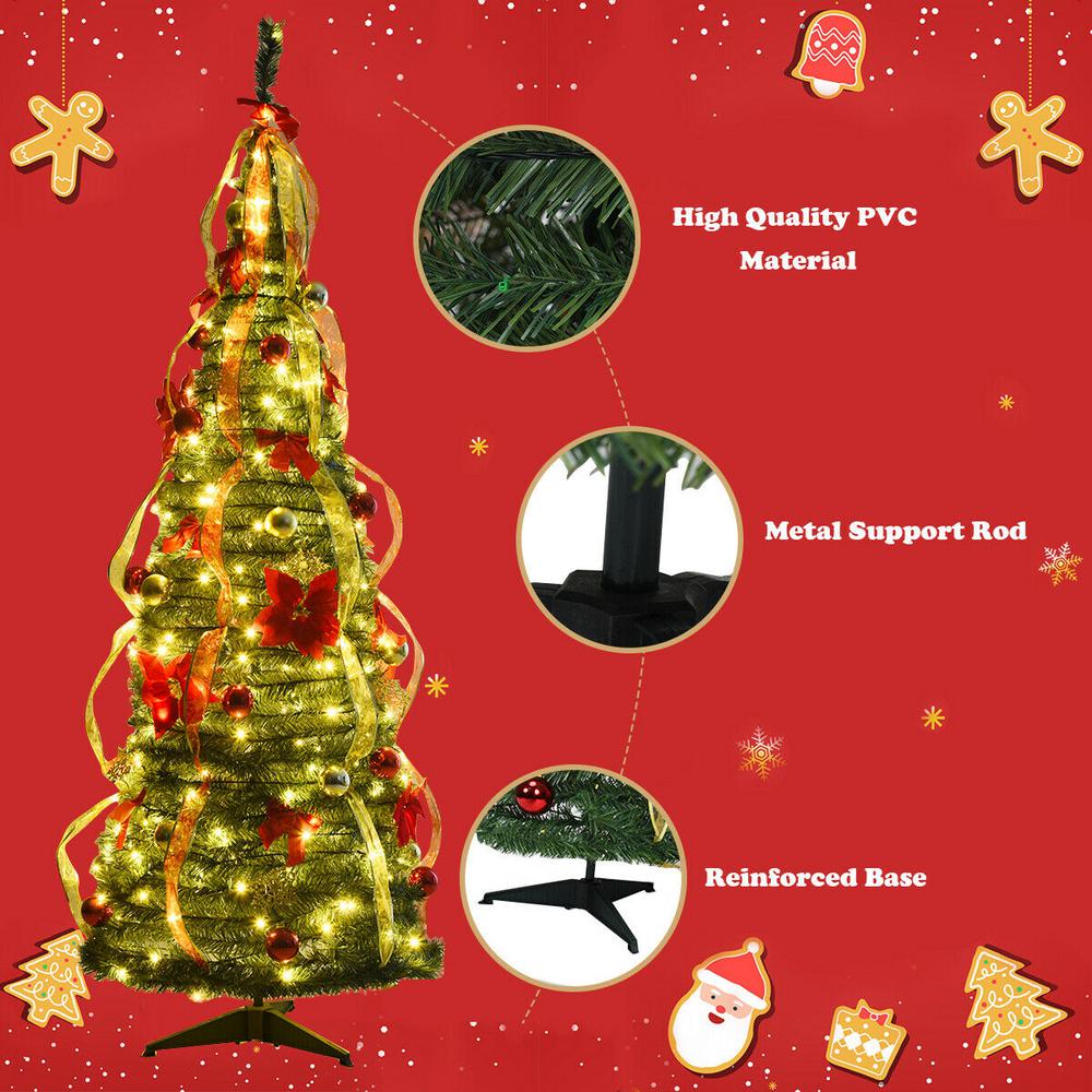 Costway 6 Ft Pre Lit Christmas Tree Fully Decorated Pull Up Tree