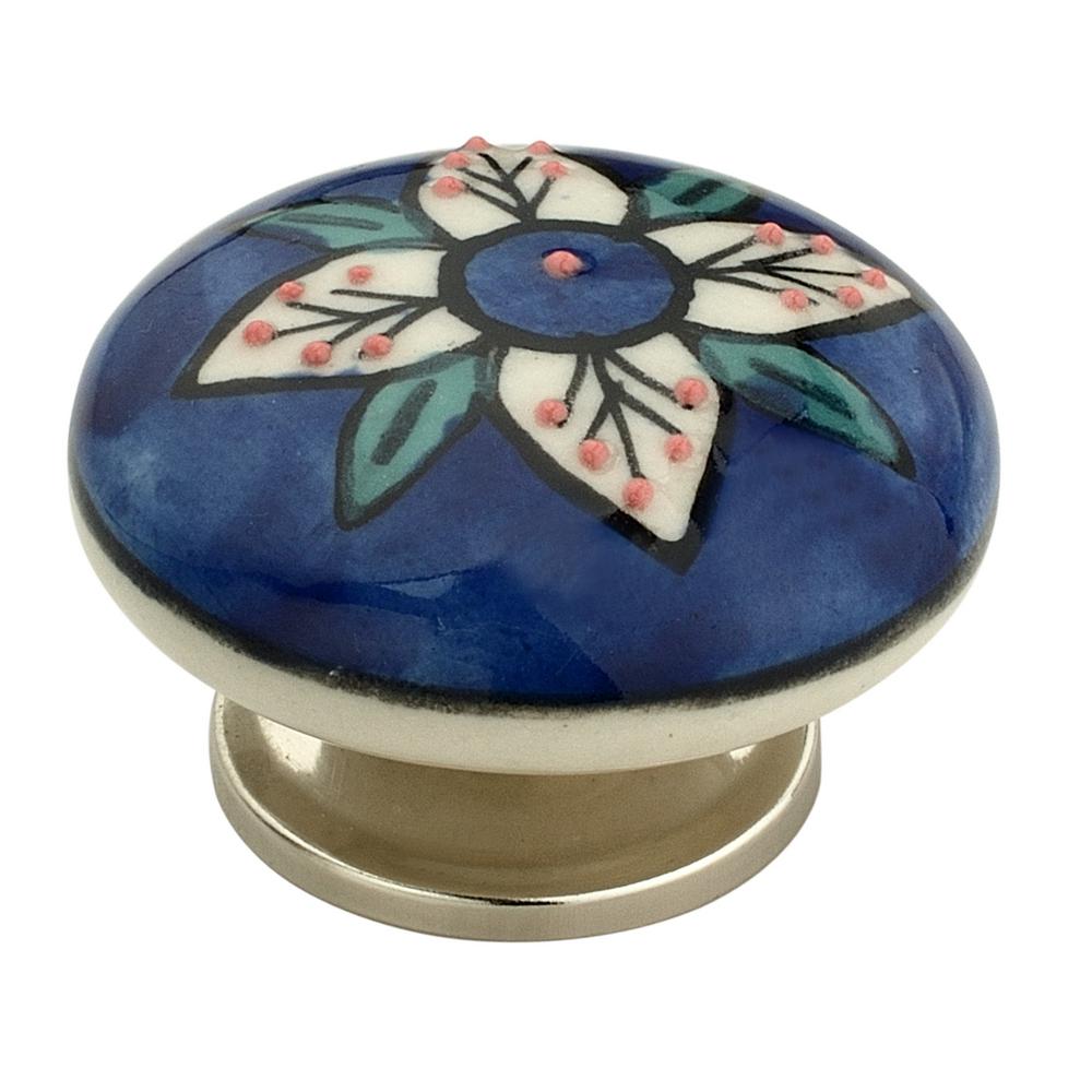 Mascot Hardware Flowered Flat 1 79 In 45 Mm Blue And Multicolor Cabinet Knob