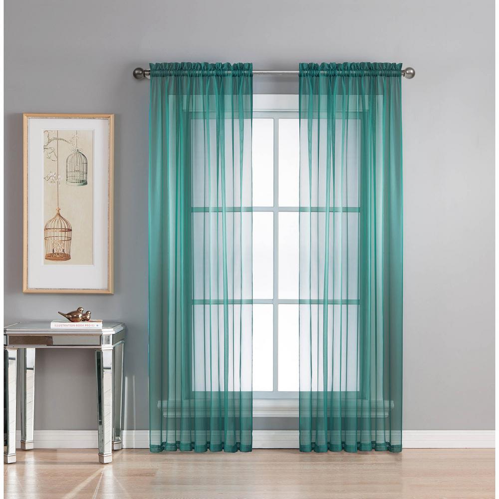 Window Elements Sheer Diamond Sheer Grey Teal Rod Pocket Extra Wide Curtain Panel 56 In W X 90 In L Ymc003007 The Home Depot