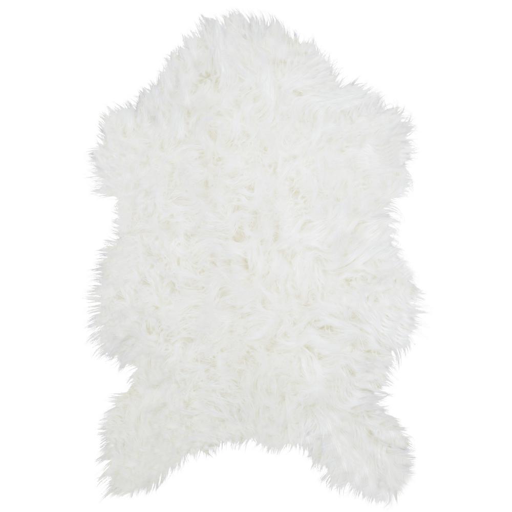 Ottomanson Flokati High Pile White 2 ft. x 3 ft. 3 in. Sheepskin Faux