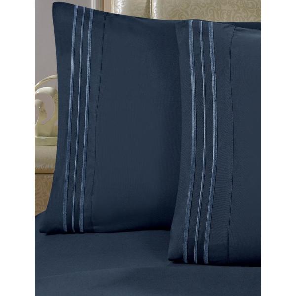 Elegant Comfort 1500 Series 4Piece Navy Blue Triple Marrow Embroidered