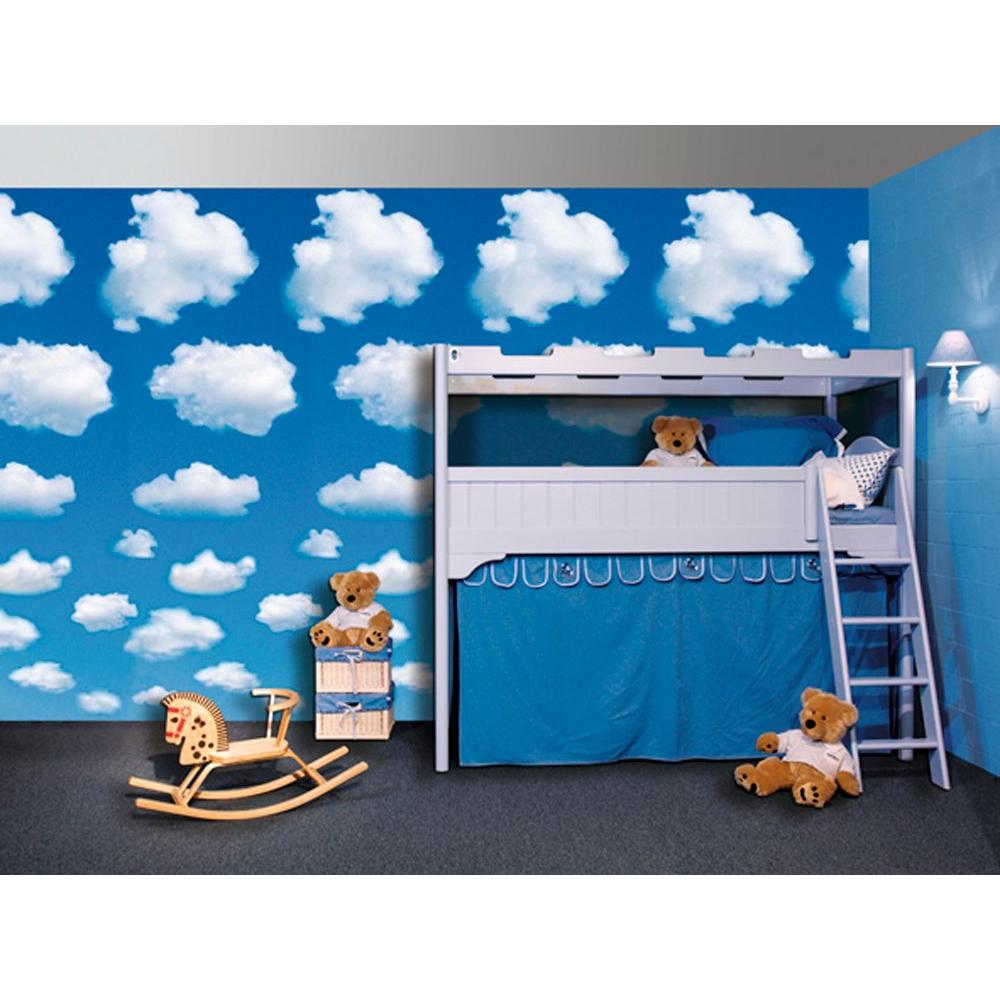 Ideal Decor 100 in. x 72 in. White Clouds Wall Mural-DM402 - The Home Depot