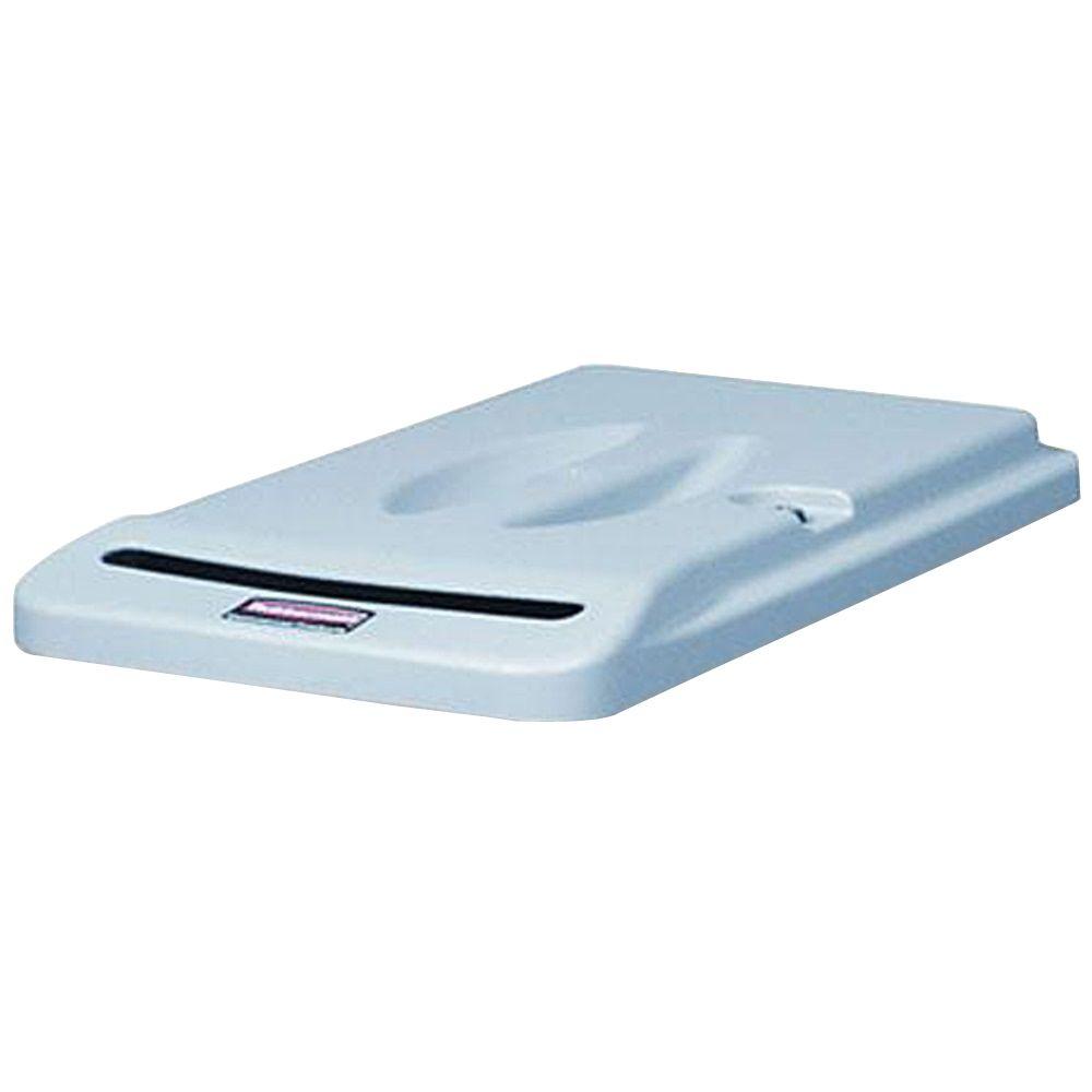 Rubbermaid Slim Jim Grey Trash Can Retrofit Handle/Paper Recycling Top Lid with LockRCP9W1600GY
