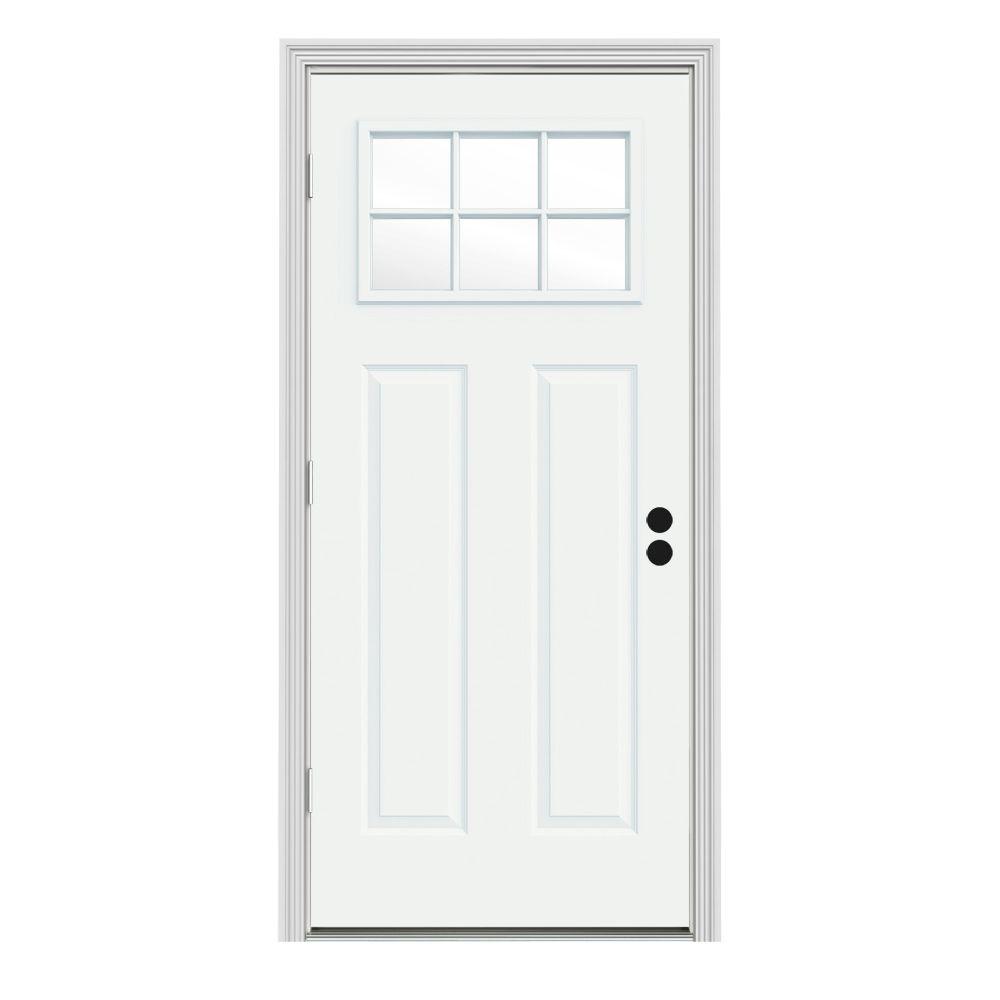 JELD WEN 32 In X 80 In 6 Lite Craftsman White Painted Steel Prehung   Brilliant White Jeld Wen Doors With Glass Thdjw182500028 64 1000 