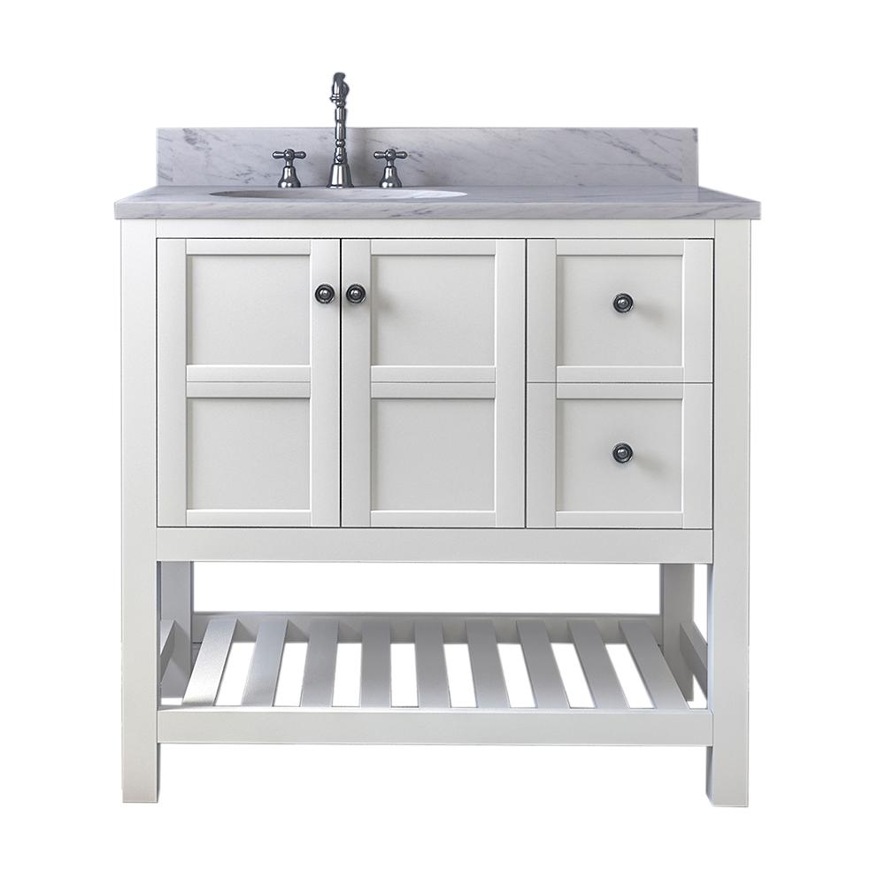 Unbranded Palmdale 37 In W X 34 In H Bath Vanity In White With Marble Vanity Top In White With White Basin Vh37wt The Home Depot