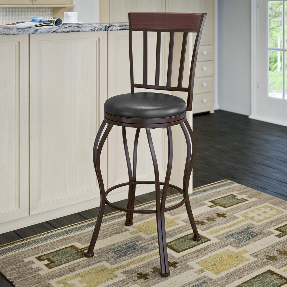 Corliving Jericho 30 In Metal Bar Stool With Swivel Glossy Dark Metal Bar Stool With Swivel Glossy Dark Brown Bonded Leather Seat Djs 423 B The Home Depot