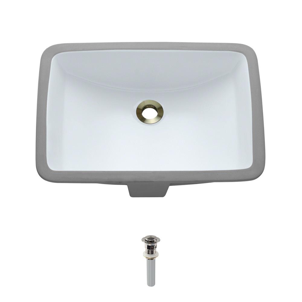 MR Direct Undermount Porcelain Bathroom Sink in White with PopUp Drain