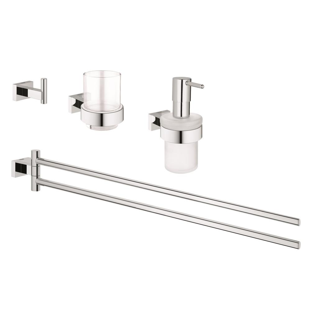 GROHE Essentials Cube 4-Piece Bath Accessory Set in StarLight Chrome by GROHE