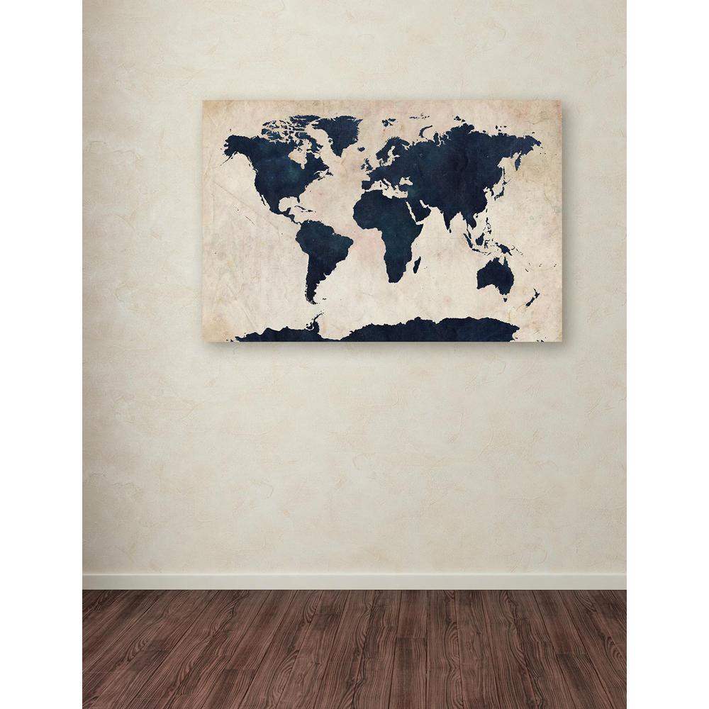 22 in. x 32 in. World Map - Navy Canvas Art MT0166-C223GG - The Home Depot