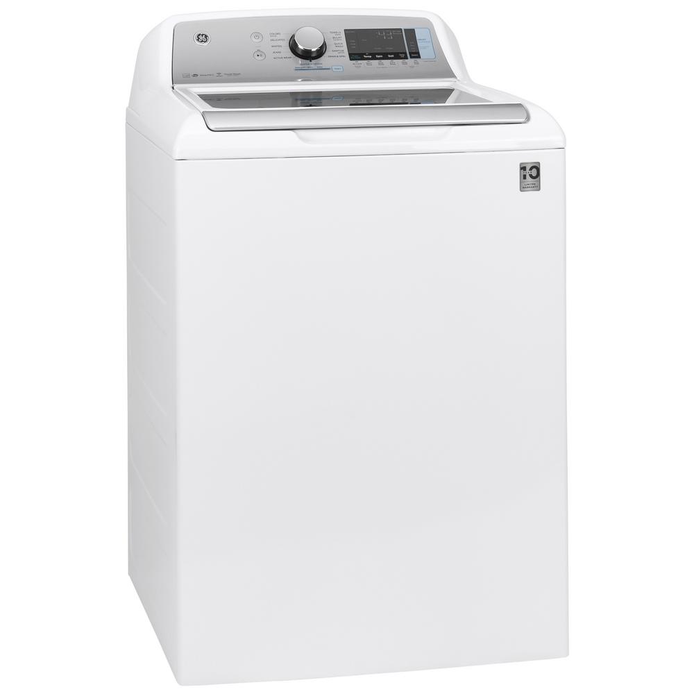 Ge 5 2 Cu Ft High Efficiency White Top Load Washing Machine With Smart Dispense And Sanitize With Oxi Energy Star Gtw840csnws The Home Depot