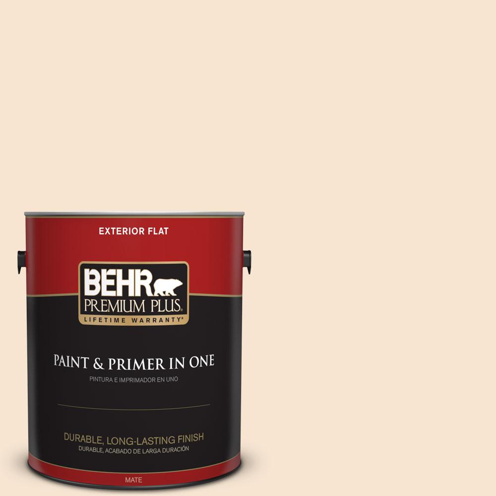 BEHR Premium Plus 1-gal. #OR-W3 Mannequin Cream Flat Exterior ...