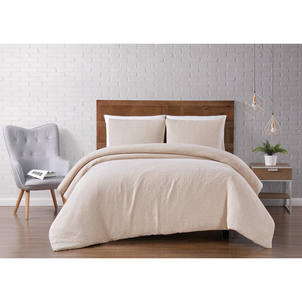 Solid Woven Matelasse 3 Piece Natural Full Queen Duvet Cover Set