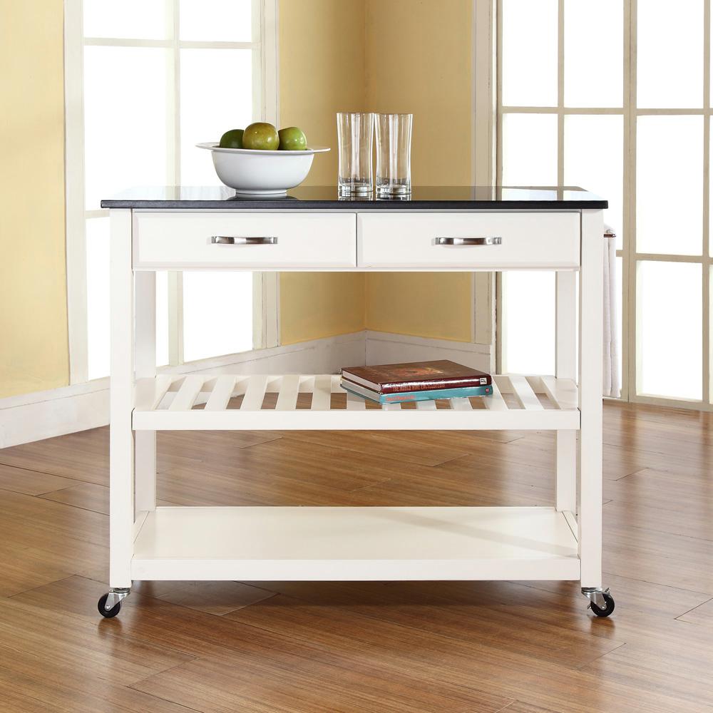Crosley White Kitchen Cart With Natural Wood Top Kf30051wh