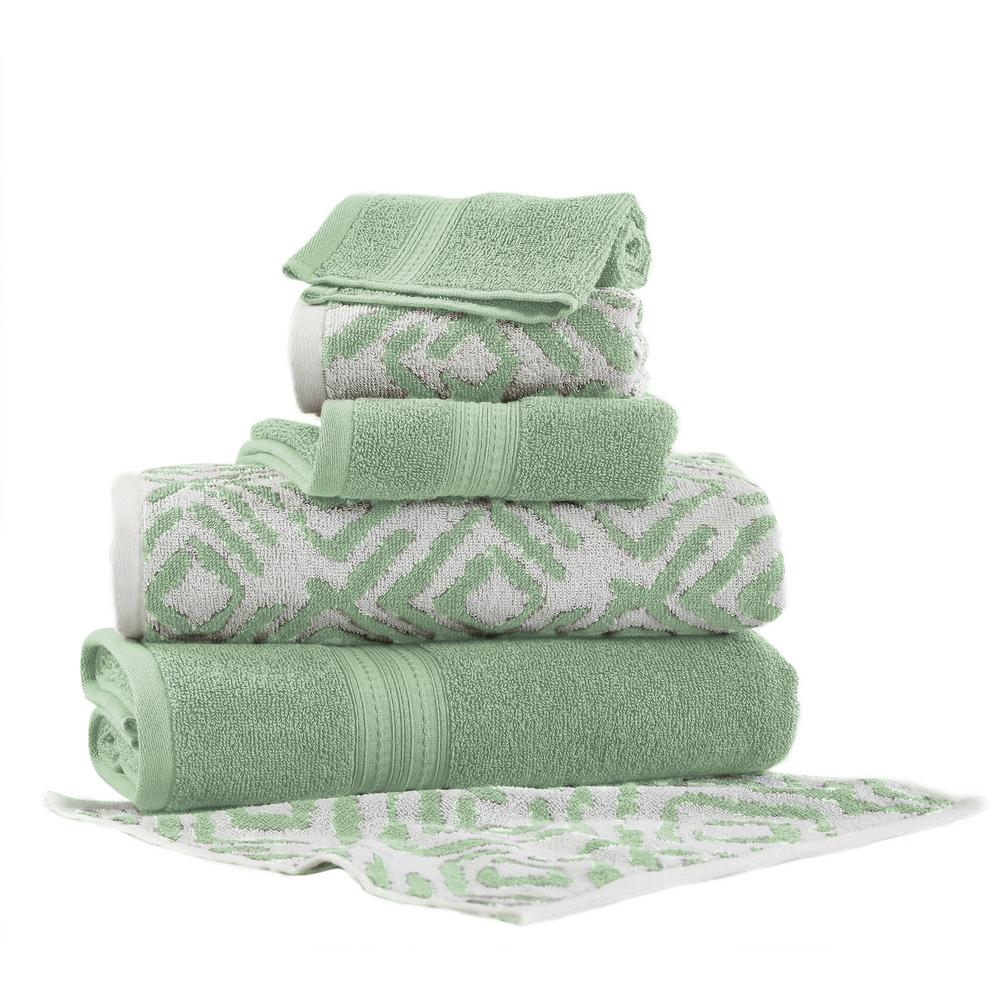Allure Ikat Diamond 6Piece Cotton Bath Towel Set in Sage 5JQYDTLGDIS