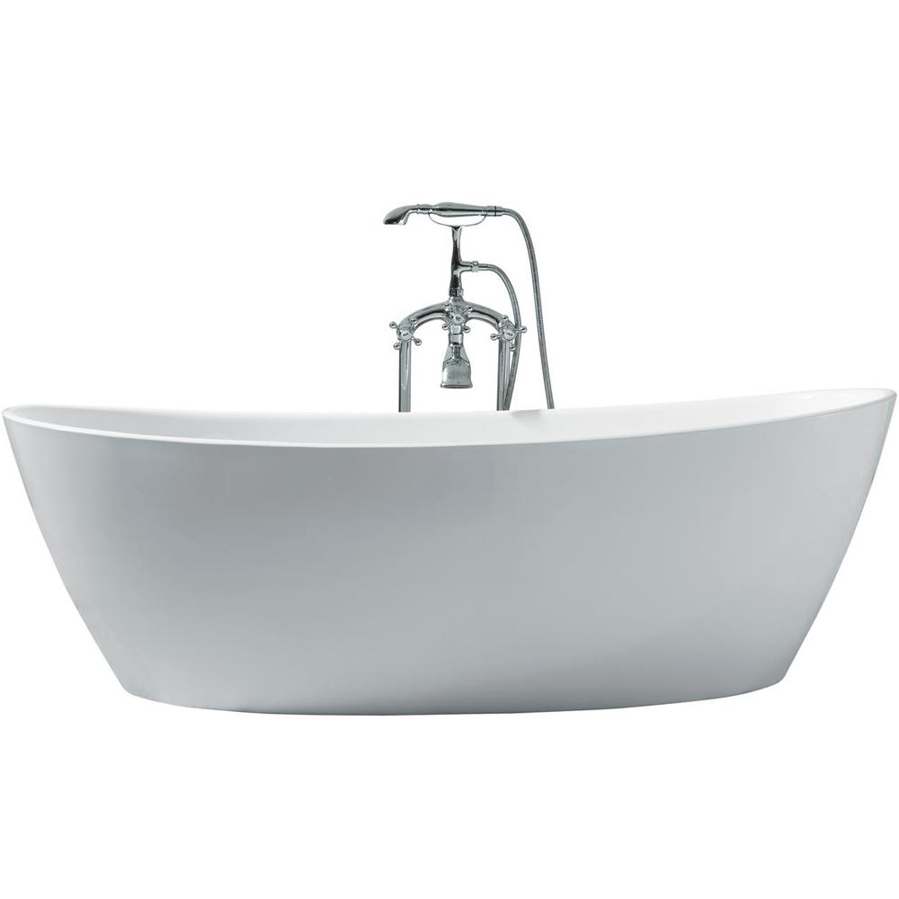 Ariel 70 In Acrylic Center Drain Oval Flat Bottom Freestanding Bathtub In White Ps118 7034 The Home Depot