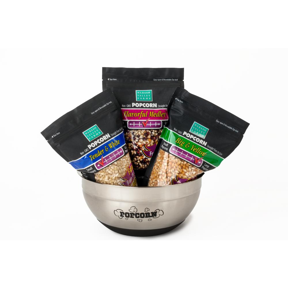 Wabash Valley Farms 8 Qt. 4-Piece Popcorn & Serving Bowl Set with 6-lb. Gourmet Popcorn Kernels