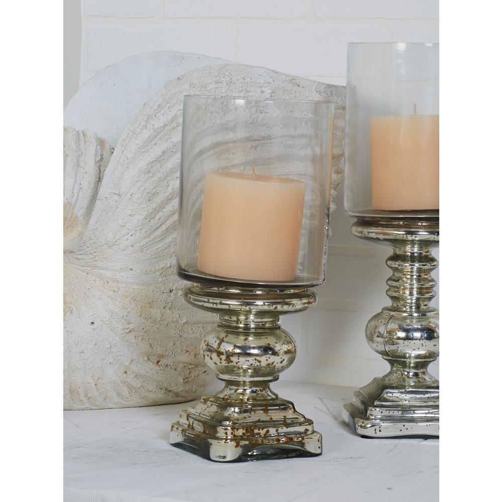 LITTON LANE 14 in. Silver Glass Hurricane Pedestal Candle Holder-24614 ...