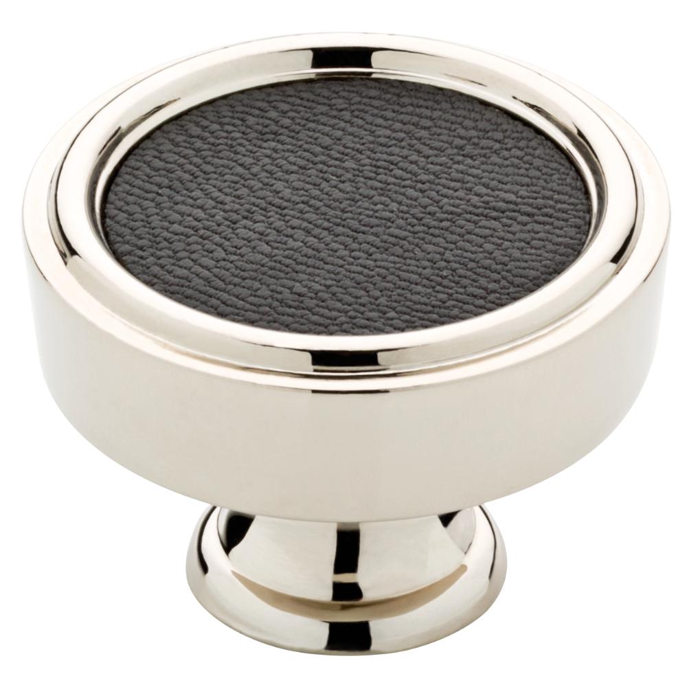 Liberty 11/2 in. Averil Polished Nickel and Black Leather Knob