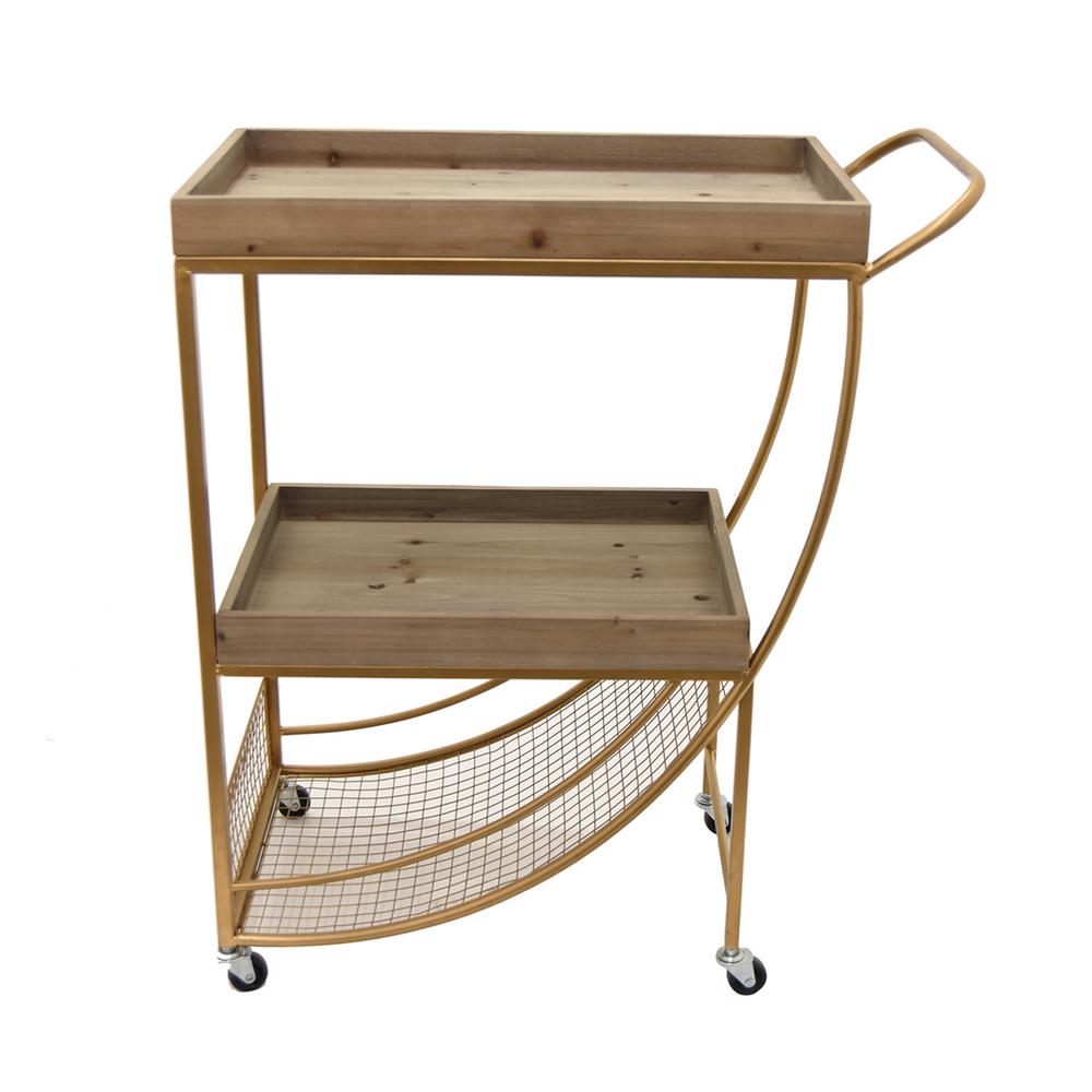 Three Hands 33 In Gold Wood And Metal Bar Cart 89799 The Home Depot Gold Wood And Metal Bar Cart