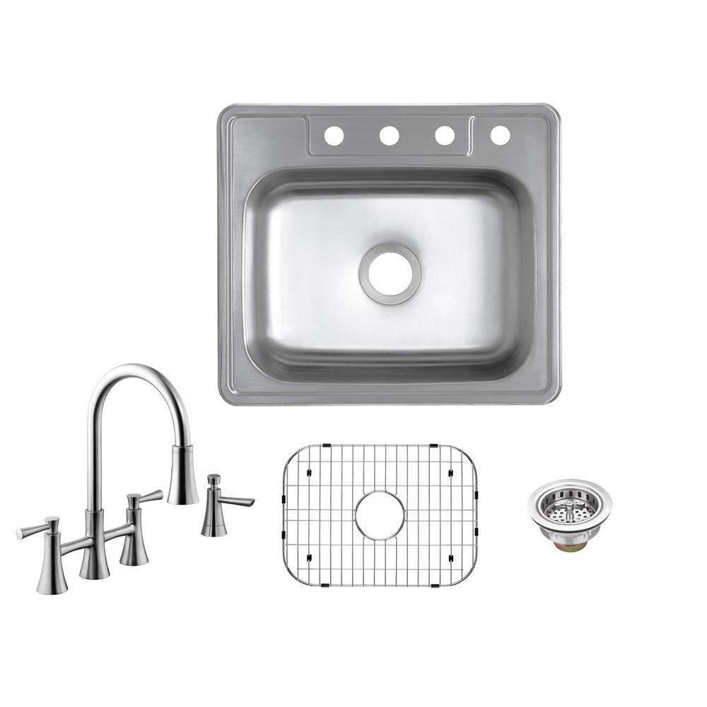 Glacier Bay All In One Drop 20 Gauge Stainless Steel 25 4 Hole Single Bowl Kitchen Sink With Pull Down Faucet