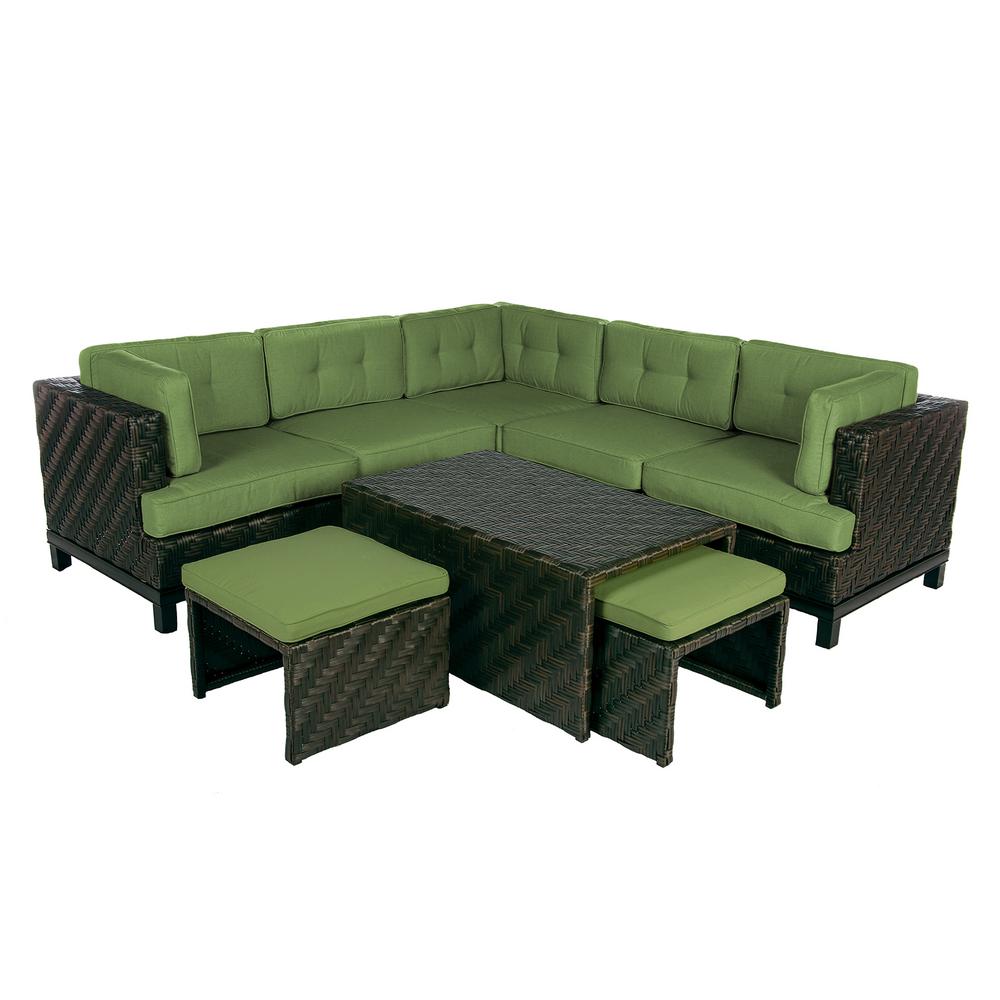 Ae Outdoor Rachel 8 Piece Wicker Patio Sectional Seating Set With Ae Outdoor Rachel 8 Piece Wicker Patio Sectional Seating Set With Spectrum Cilantro Cushions
