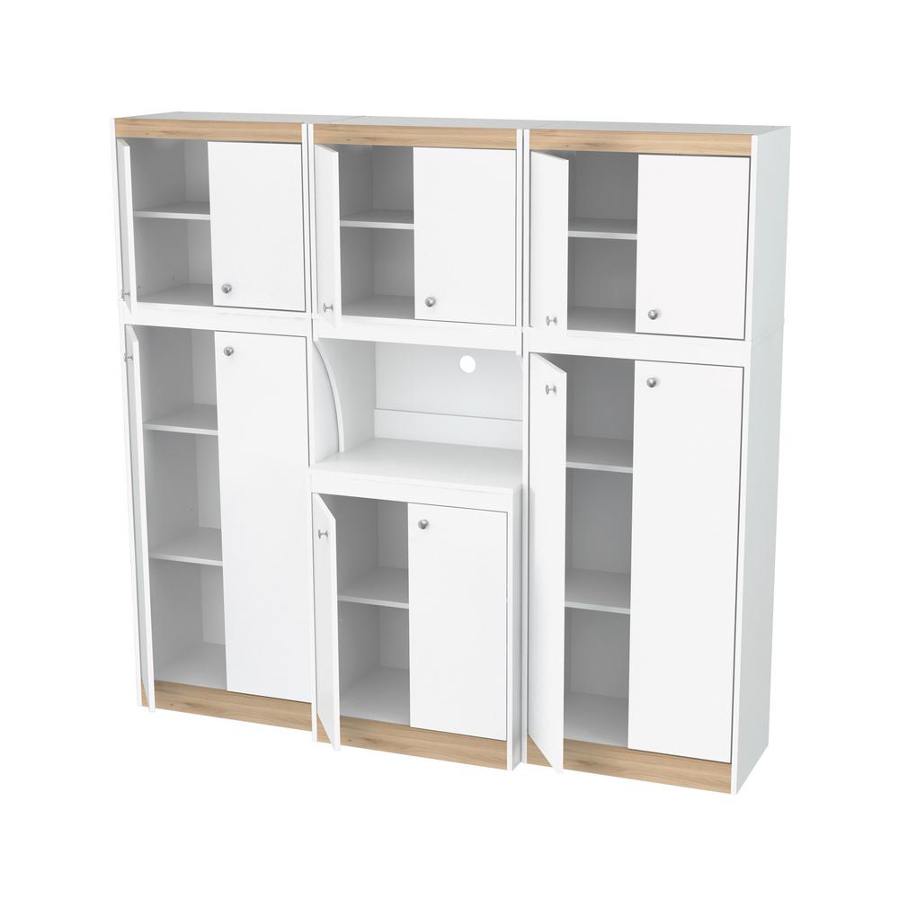 Inval 70 86 In W X 66 93 In H X 14 49 In D Kitchen Storage Utility Cabinet In White And Vienes Oak 3 Piece Ks Gp2 The Home Depot