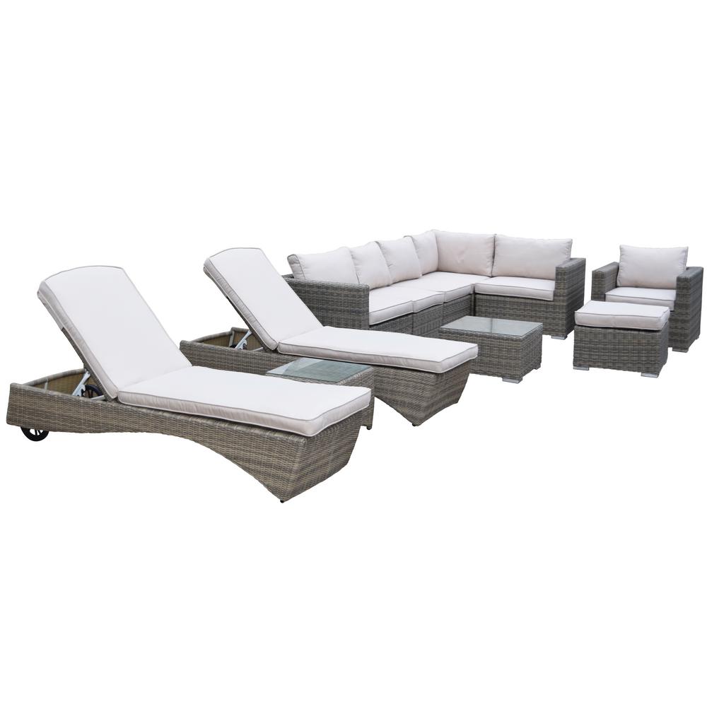 6 7 Person Chaise Lounge Metal Patio Furniture Borneo Modular 11 Piece Wicker Patio Sectional Seating Set With Oatmeal Cushions