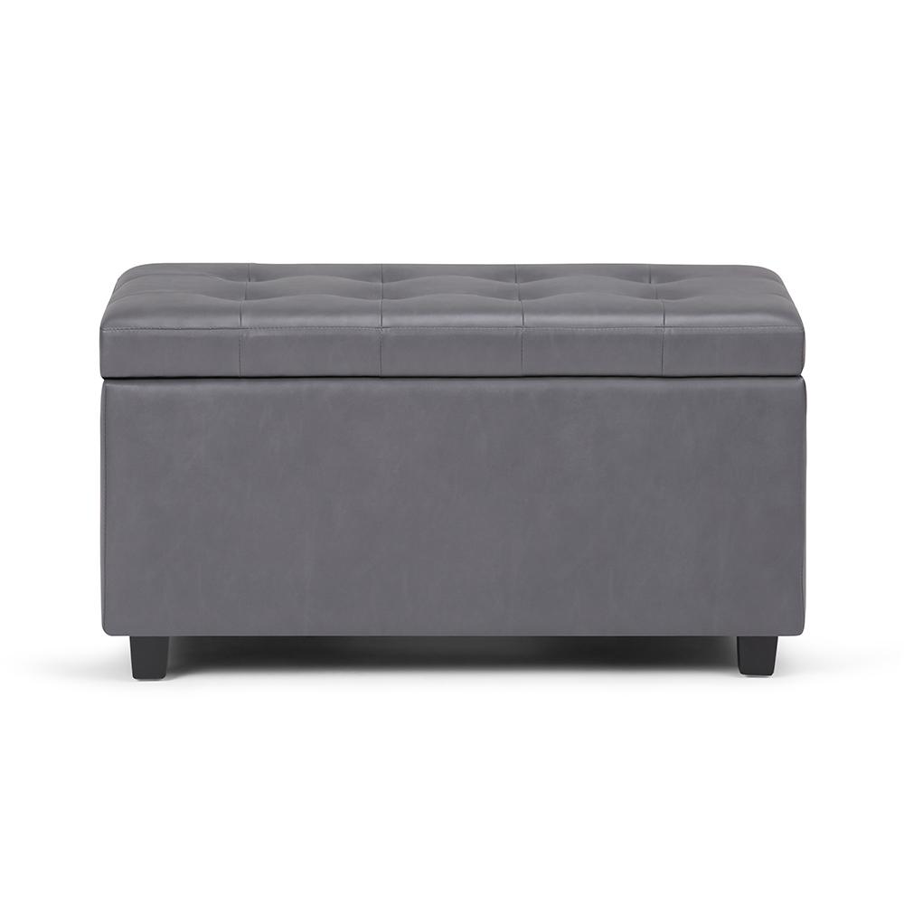 Simpli Home Cosmopolitan 34 In Contemporary Storage Ottoman In Stone Grey Faux Leather Ay S 38 G The Home Depot
