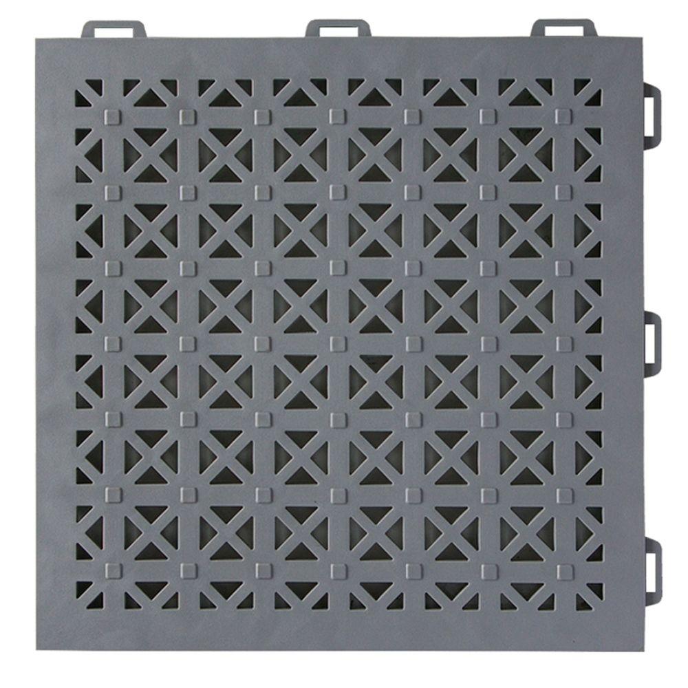 Greatmats StayLock Perforated Gray 12 in. x 12 in. x 0.56 in. PVC Plastic Interlocking Outdoor