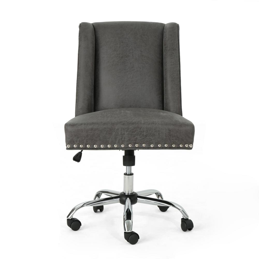 Noble House Chiara Slate Microfiber Home Office Desk Chair with Stud Accents