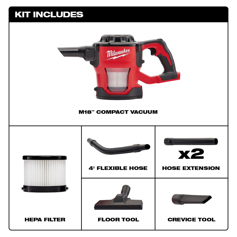 Milwaukee M18 18 Volt Lithium Ion Cordless Compact Vacuum Tool Only 0882 20 The Home Depot