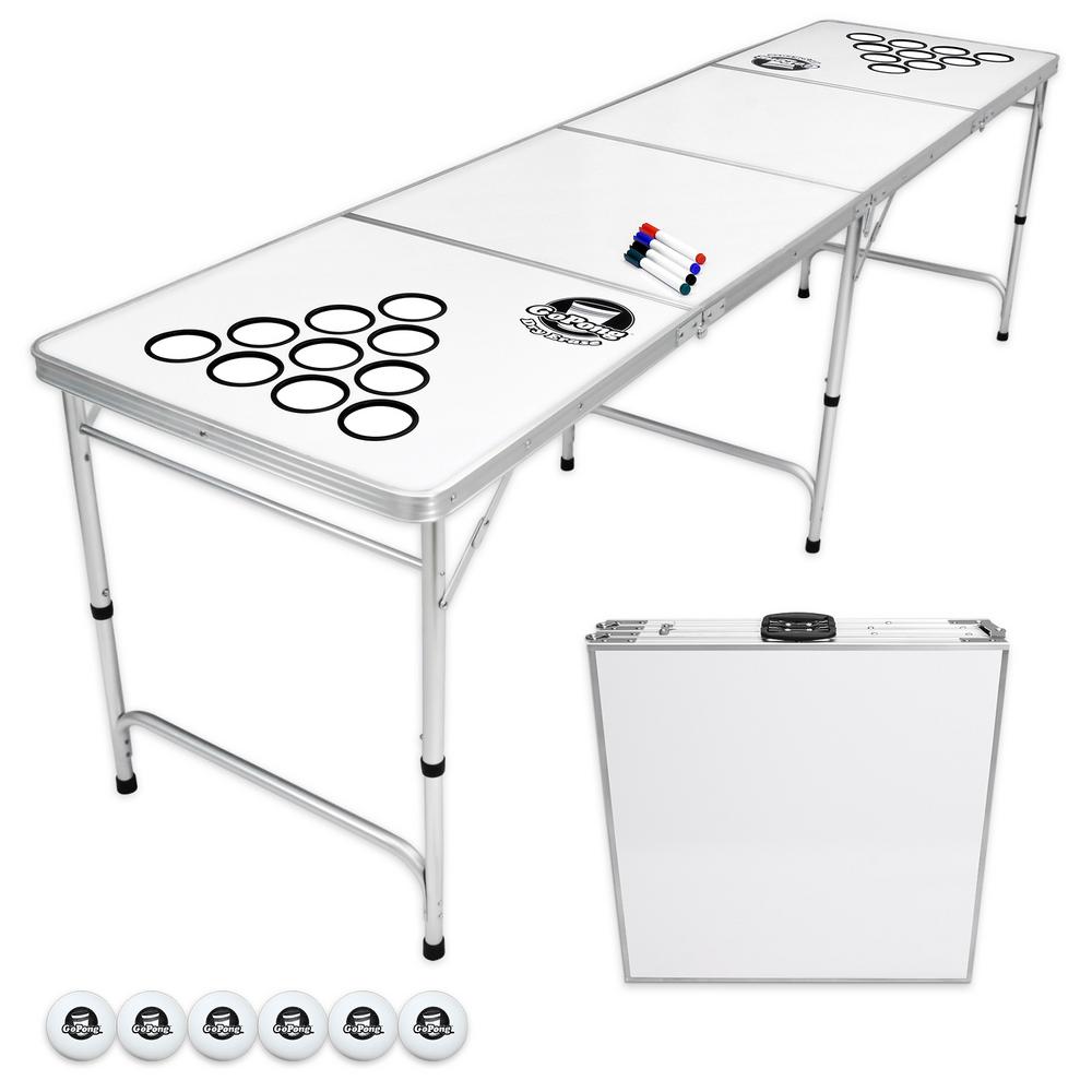 Gofloats 8 Ft Dry Erase Foldable Beer Pong Party Game Table Lightweight Aluminum Design Indoor Outdoor Portable Drinking