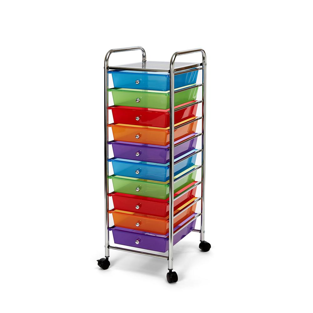Seville Classics Translucent Multi-Color 10-Drawer Organizer Cart