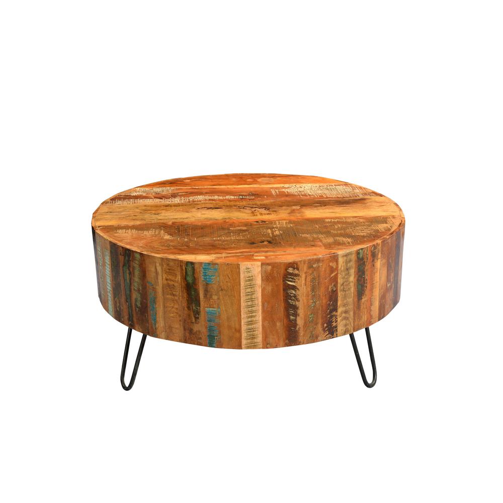 Tulsa Multi Colored Reclaimed Wood Round Coffee Table With