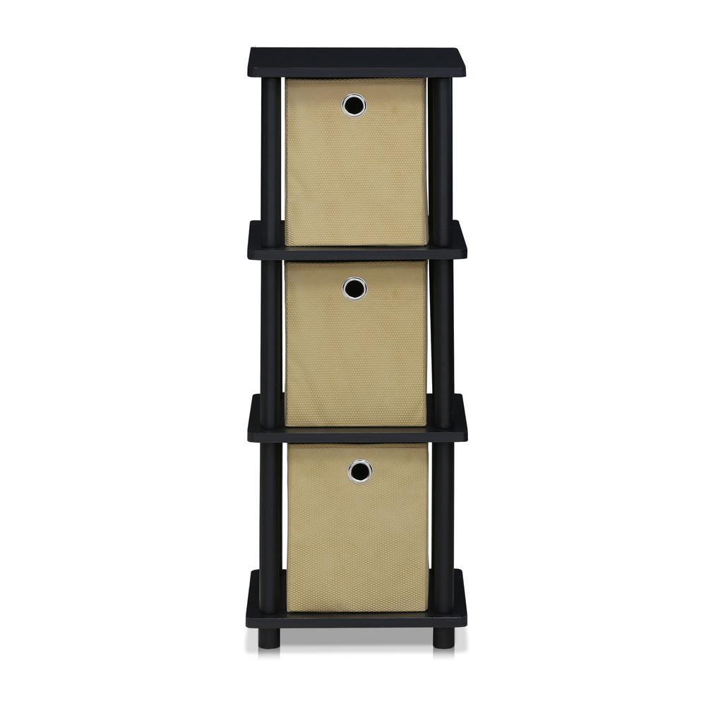 Furinno TurnNTube Black 3Tier Shelf with Bins17052BKW/BK/BR The