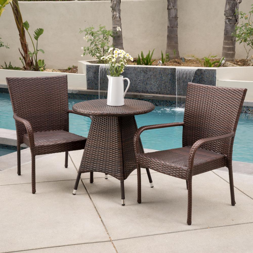 Noble House Landen Multi-Brown 3-Piece Wicker Round ...