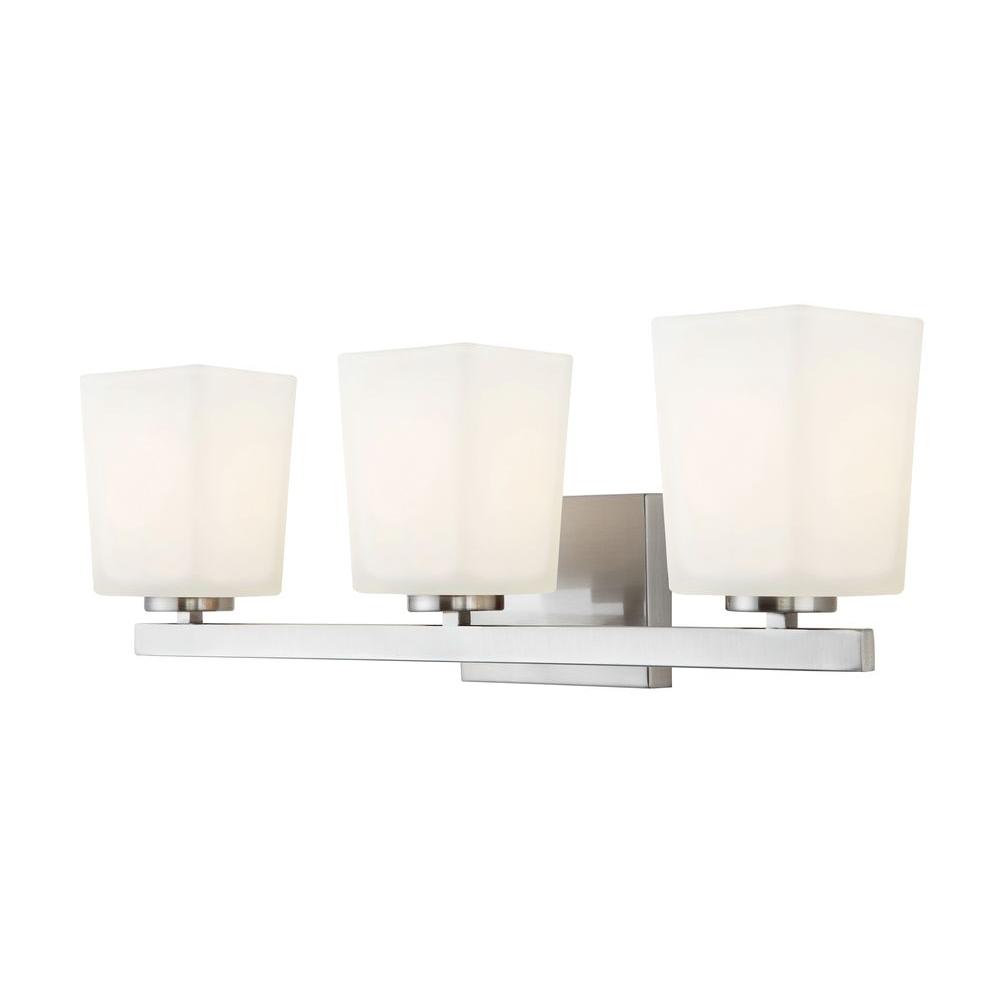CANARM Hartley 3-Light Brushed Nickel Vanity Light with Flat Opal Glass-IVL472A03BN - The Home Depot