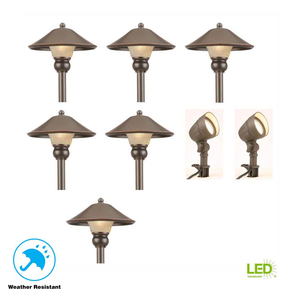 Walkway Path Lights Landscape Lighting The Home Depot Low Voltage Bronze Outdoor Integrated Led Landscape Path Light And Flood Kit 8