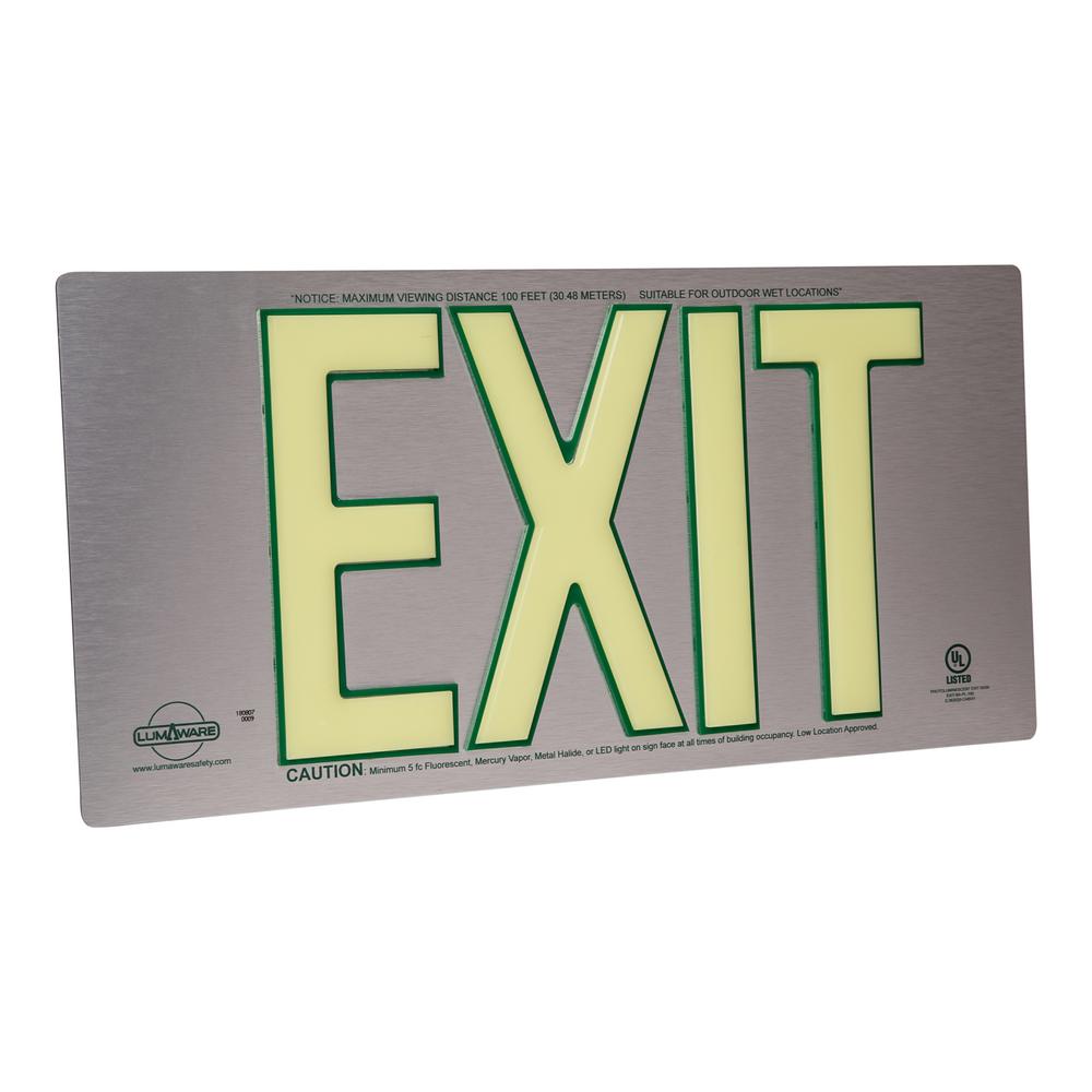 LumAware UL Listed Brushed Aluminum Photoluminescent Emergency Exit