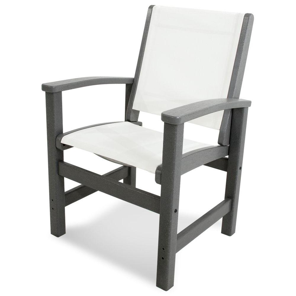 Polywood Coastal Slate Grey Patio Dining Chair With White Sling 9010 Polywood Coastal Slate Grey Patio Dining Chair With White Sling
