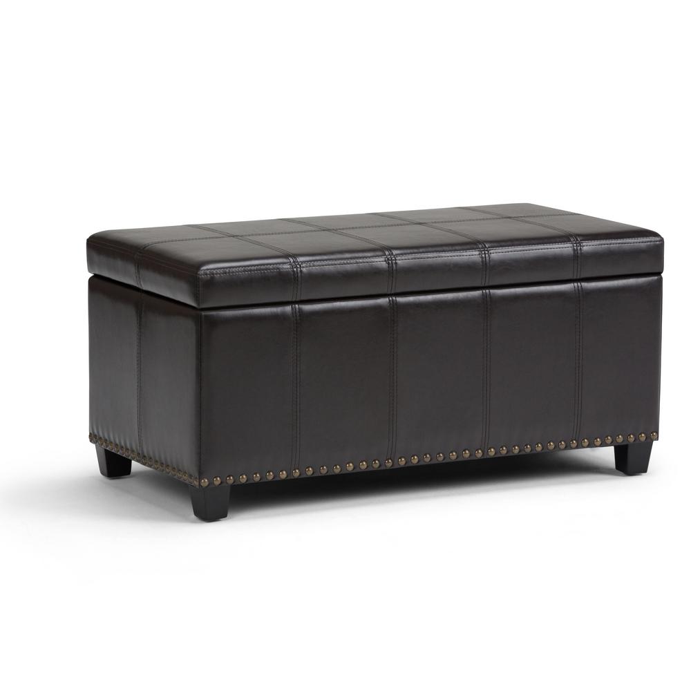 Storage Ottomans Living Room Furniture The Home Depot Amelia Tanners Brown Pu Faux Leather Storage Ottoman