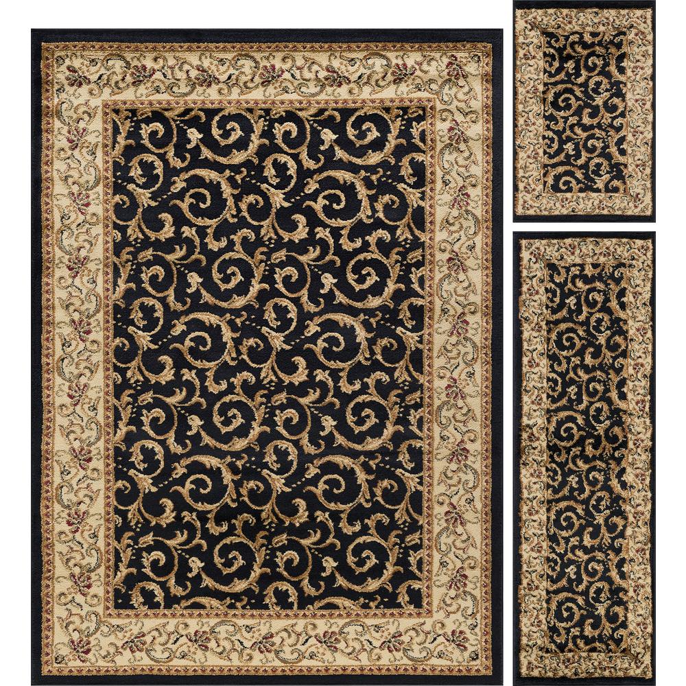 Tayse Rugs Elegance Black 5 Ft X 7 3 Piece Rug Set 5403 Tayse Rugs Elegance Black 5 Ft X 7 3 Piece Rug Set