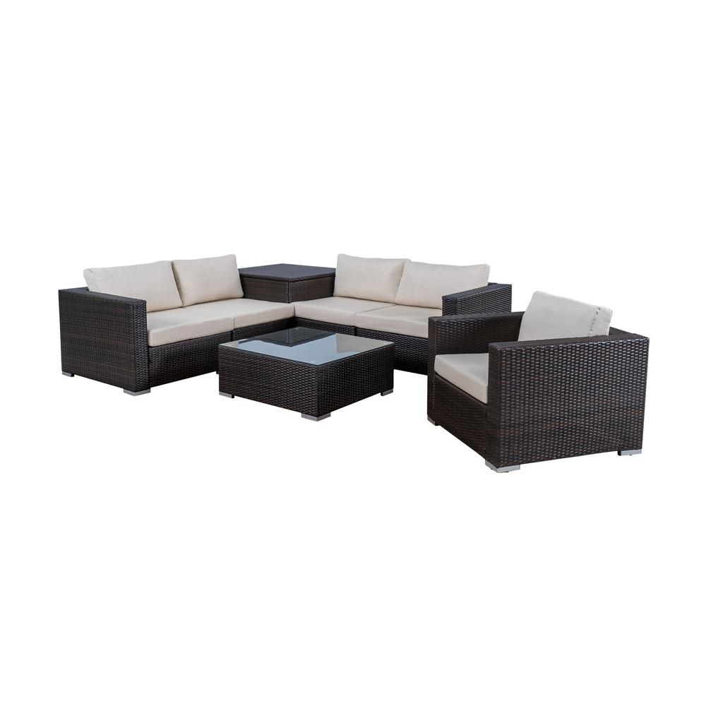 Noble House Dominique 7 Piece Wicker Outdoor Sectional Set With