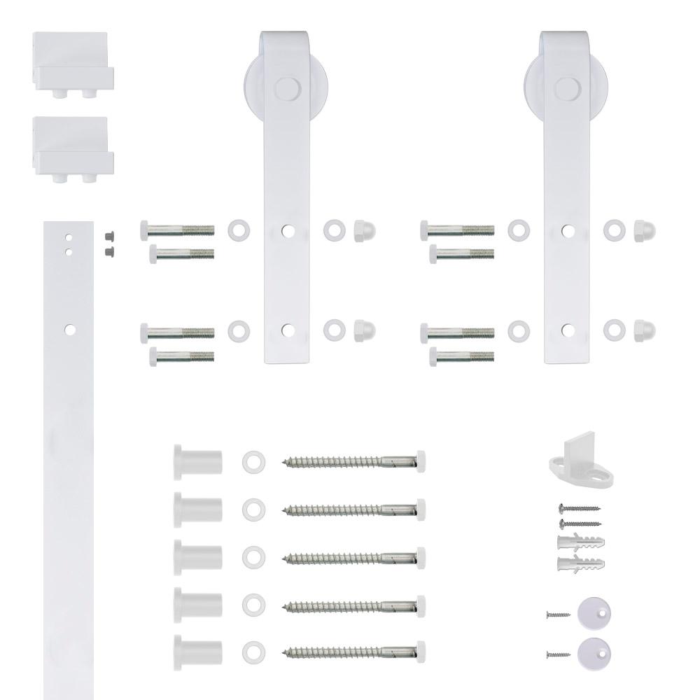 Soft Closed Hook Strap White Rolling Barn Door Hardware Kit With 2 3 4 In Wheel Soft Closed Hook Strap White Rolling Barn Door Hardware Kit With 2 3 4 In Wheel