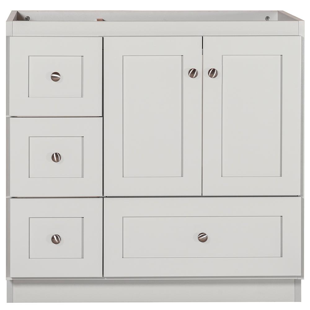 Simplicity By Strasser Shaker 36 In W X 21 D 34 5 H Bath Vanity Cabinet Only With Left Drawers Dewy Morning