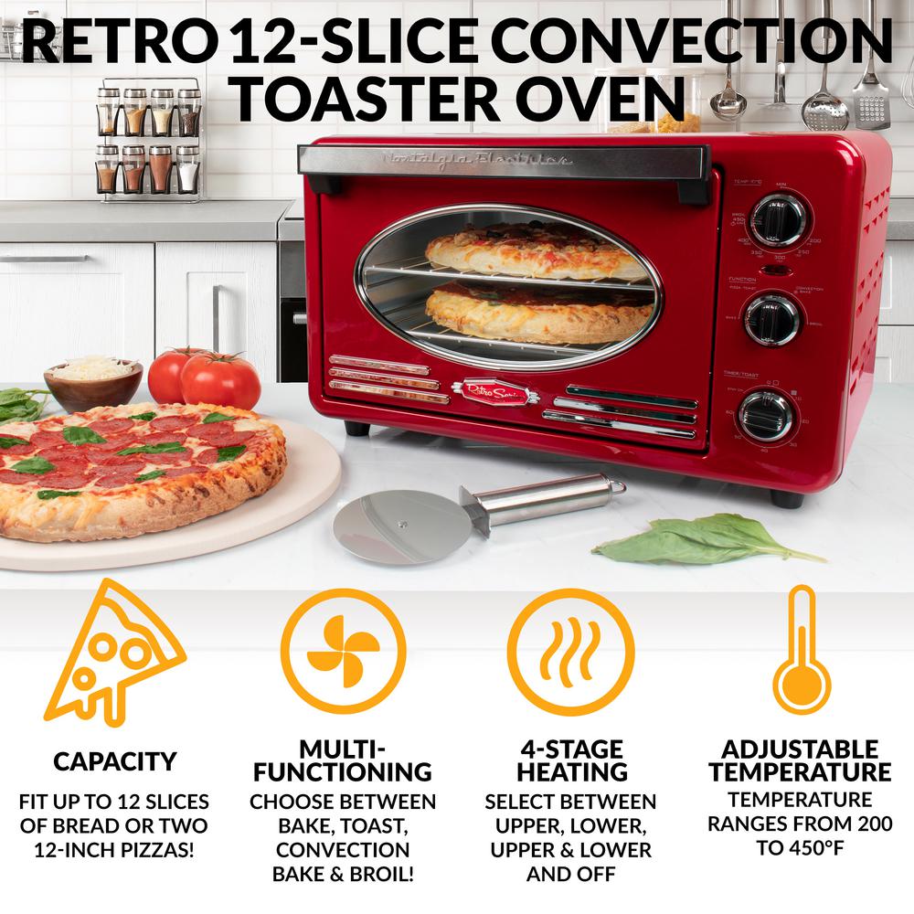 Nostalgia Retro 1500 W 12 Slice Retro Red Convection Toaster Oven